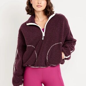 NWT Old Navy Cropped Sherpa Quarter Zip Pullover Plum Medium